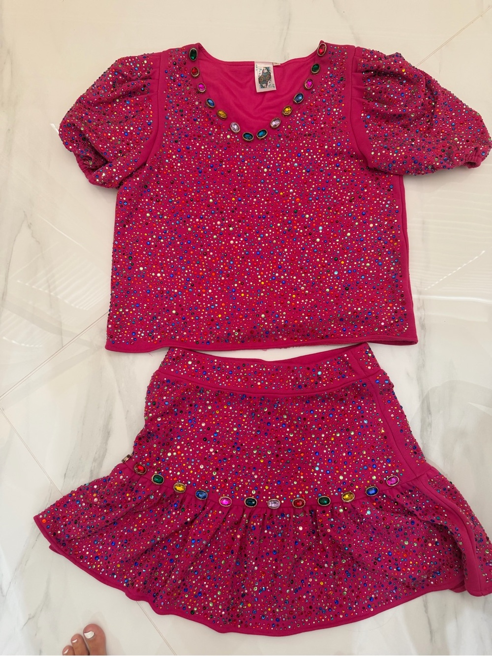QUEEN OF SPARKLES Hot Pink Sequin Two-Piece Dance Set